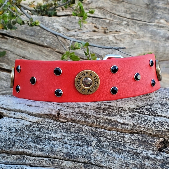 Red Dog Collar with Shotgun Shells - Picture 2 of 2